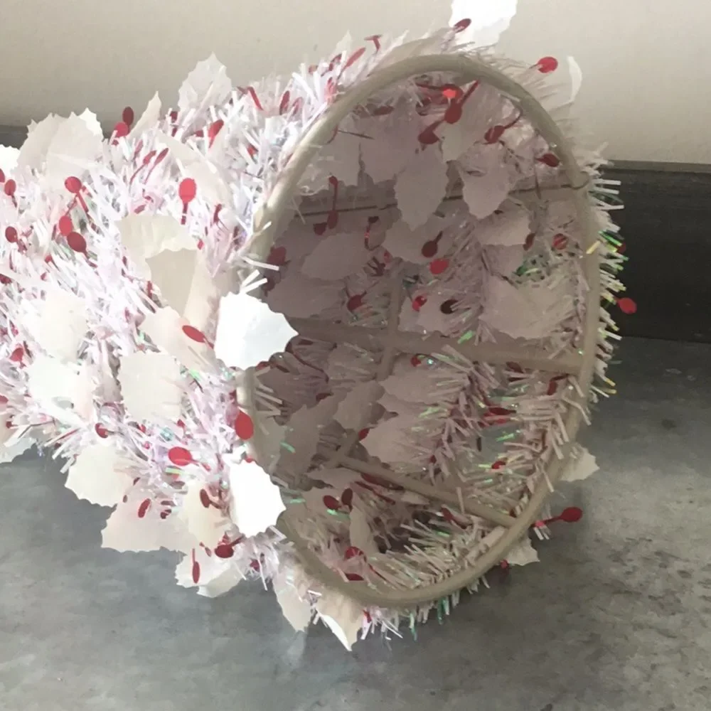 Tinsel Christmas tree cone white red decor decoration Xmas winter 18